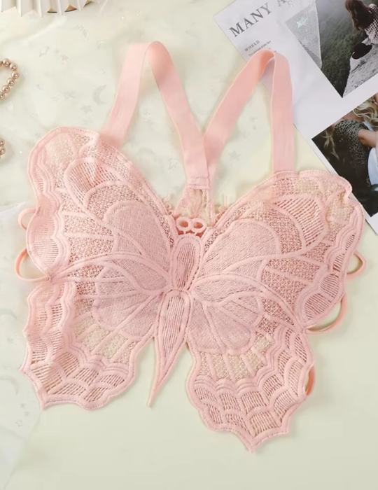 Butterfly Embroidered Lace Bralette – Elegant Hollow Out Backless Crop Top-556